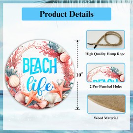 Beach House Starfish Summer Door Decor Sign Tropical Hawaii Coastal Summer Coastal Decorations for Home Porch Yard Garden Party Gifts Welcome Sign for Front Door Wall Farmhouse Summer Door Sign /Y31