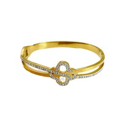 Women's Bangle, Gold, Zirconia, Crossover Flower, Double Bangle, Flower Shape, Friends, Birthday, New Year, Party, Gift, Fashion Accessory, Titanium, Cubic Zirconia