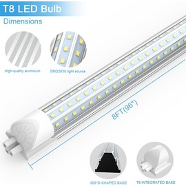 SHOPLED LED Shop Light 8FT, 90W 11700 LM 5000K Daylight White, Linkable T8 Ceiling Light Fixtures, D-Shape, 8 Foot LED Shop Lights for Garage, 4 Pack