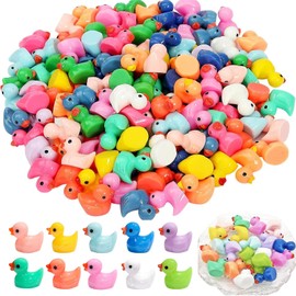 Pack of 200 Mini Ducks Colourful - Miniature Duck Figures in 20 Colours Made of Resin, Small Decorative Animals for Aquarium, Dollhouse, Fairy Garden, Crafts & DIY Landscape, Waterproof & Detailed