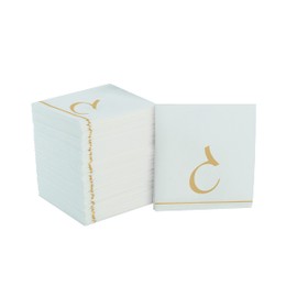 Luxe Party 112 Pack Hebrew Monogram Napkins| Hebrew Letters| Disposable| Premium Airlaid| Linen Feel| Decorative Table Setting| Cocktail Beverage Napkin | GIIMEL | White and Gold