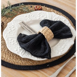 Keketoarrange Cheesecloth 17x17 Inches Cloth Napkins Reusable Handmade Washable Table Napkins for Lunch Dinner Wedding Baby Shower Bridal Shower Party Rustic Boho Decorations Bulk Set of 6 Black