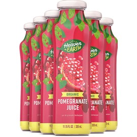 Heaven & Earth 100% Pure Organic Pomegranate Juice 11.15oz (6 Pack), NO Concentrate! Cold Pressed, Non GMO Verified, No Sugar Added, No Preservatives
