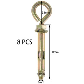 8 PCS Expansion Eye Bolts Heavy Duty Anchor Bolts (M10*80)