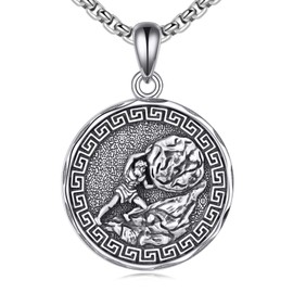 YFN Sisyphus Necklace Sterling Silver Religious Protector Pendant Greek God Jewelry Gifts for Women Men