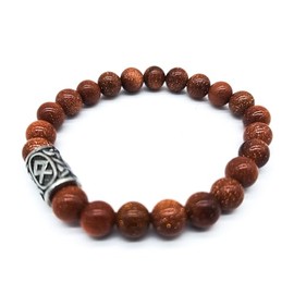 Viking Futhark Rune Gemstone Bracelet (18/21 cm, Women/Men) in Gift Box, Protection Happiness, Energy, Gemstones, stainless steel
