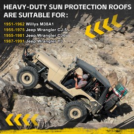 Bimini Soft Top Compatible with 1951-1991 Jeep Wrangler YJ, CJ5 & CJ6, M38A1 Heavy Duty Canvas and Black Vinyl Leather Material for Sun and Light Rain Protection