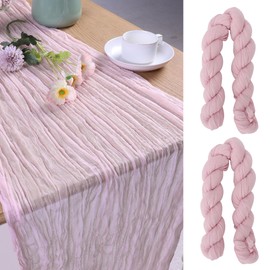 MEKOTRIN Cheesecloth Table Runner, 2 Pcs 35x120 Inches Boho Gauze Table Runner, Rustic Wedding Tablecloth, Dining Room Table Cover Fabric for Banquet Restaurant Birthday Party Decor(Rose,2 Pcs)
