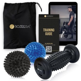 BOZEERA Hedgehog Ball Foot Massage Set, 1 x Foot Massager, 2 x Massage Balls with Nubs, Massage Balls for Back, Legs, Feet, Hedgehog Balls: Medium Hard, Foot Massage Roller: Hard, Includes Video,