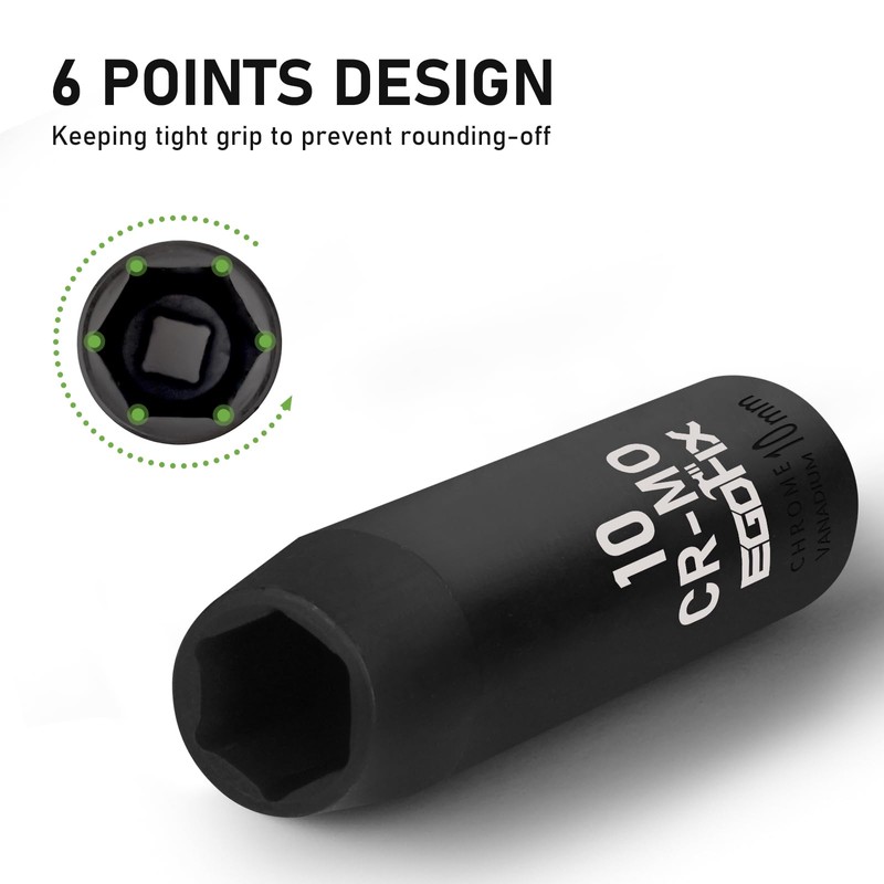 EGOFIX 3/8" Drive Deep Impact Socket, 10mm Metric Socket, CR-MO