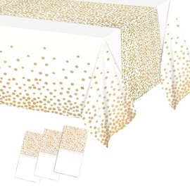 ZSYIULIA 3 pcs Plastic Disposable Tablecloths, 137x274cm Party Table Cover, White and Gold Dot Confetti Rectangular Party Table Cover for Picnic, Christmas, Birthday, Baby Shower Decorations