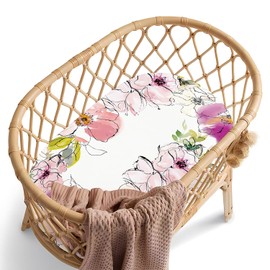 Boyoung Baby Bassinet Sheet for Boy and Girl, Stretchy Soft and Breathable Baby Bassinet Fitted Sheets, Universal Fitted for Oval, Hourglass & Rectangle Bassinet Mattress (Watercolor Flowers), Medium