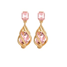 QLUYCKW Square Crystal Stud Earrings for Women Spiral Twist Gold Alloy Fancy Big Rectangle Crystal Statement Earrings Infinity Love Prom Pageant Jewelry Birthday Gift for Women, Medium, Crystal,