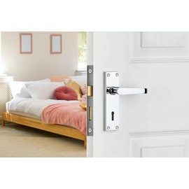 Designer Levers - Victorian Straight Lever Door Handles - Polished Chrome - 1 Pair - Locking Door Handle