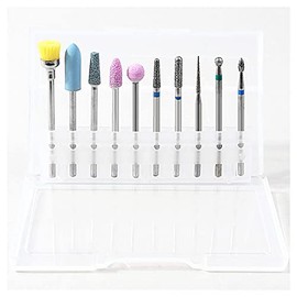 10 pcs Nail Drill Bits Set w/Protective Holder Case Replacement, Beauties Factory Nail Filing Drill Bits for Electric Nail Drill Machine Brush File Tool Metal Pointed Manicure Pedicure