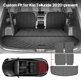T TGBROS Cargo Mat for Kia Telluride 2020-2025 2026 All Weather Cargo Trunk Mat Cargo Liner Back Seat Cover Protector TPE Black Non-Slip Backrest Mats Trunk Mat(for 7 Seats)