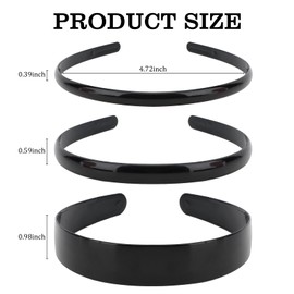 AMCAMI 3 Pieces Plastic Headbands Black Headbands for Women Non Slip Comb Plain Head Band with Teeth Hair Accessories