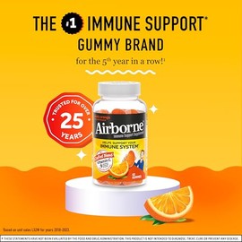 Airborne 750mg Vitamin C Gummies for Adults, Immune Support Supplement with Powerful Antioxidants Vitamins C & E - 42 Gummies, Zesty Orange Flavor (2 