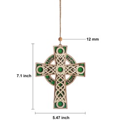 KOMI 7.2 Inch Celtic Wood Cross Irish Ornaments Christian Religious Christmas Wall Cross Hanging Ornaments Hope Peace Love Joy Carving Layered Cross Wooden Ornament