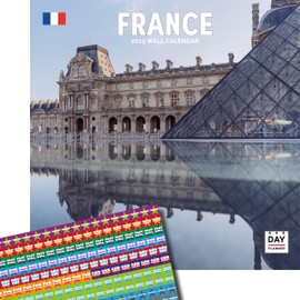 Dayplanner Publishing France Calendar 2025, Large Square Wall Calendar with Organisational Stickers, 16 Month, France Gift Travel Calendar