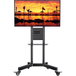 PERLESMITH Rolling TV Stand with Pegboard Storage for 32-85 Inch TVs Holds up to 132 Lbs, Height Adjustable Mobile TV Stand with Laptop Shelf, Portable tv Stand for 4K TVs Max VESA 600x400mm PSTVMC01