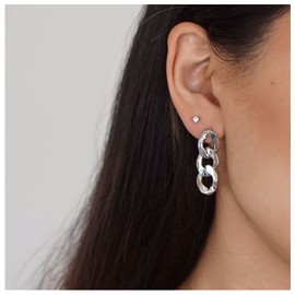 Yheakne Punk Link Chain Earrings Silver Cable Link Earrings Curb Chain Drop Earrings Minimalist Statement Earrings for Women and Girls (Silver)