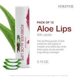 Forever Living - Forever Aloe Lips - Ultimate Lip Care para cualquier clima - Bálsamo labial hidratante con áloe, jojoba y cera de abejas, vegano, paquete de 12