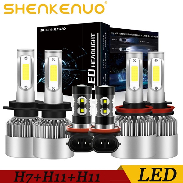 SHENKENUO Super Bright Combo LED Headlight H7+H11+H11 High+Low Beam+Fog Light