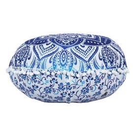 22" Round Mandala Floor Pillow Cover Cushion Sofa Seating Throw Hippie Round Colourful Decorative Bohemian Boho Chic dog bed Indian Pouf Ottoman Handmade (Flower Mandala- Blue)