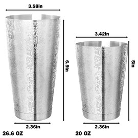 Stainless Steel Cocktail Shaker Tin Set, Etched Design, 304 Stainless Steel, Boston Shaker Style 18oz & 28oz (Silver-Weighted, Elf)