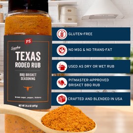 PS Seasoning Texas-Style Brisket Rodeo Rub- Dry BBQ Rubs and Spices for Grilling, Smoking, Roasting- Smoky Texas Flavor, BBQ Seasoning Spice Blend for Beef Brisket, Steak, Pulled Pork, Chicken, 24.6oz