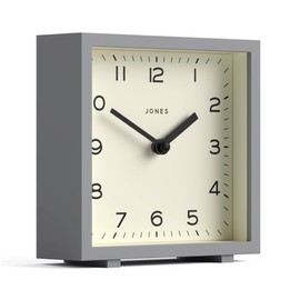 Jones Clocks® Disco desk clock | Sleek square design | Grey | Stylish and easy to read for shelf, table, mantel or bedside