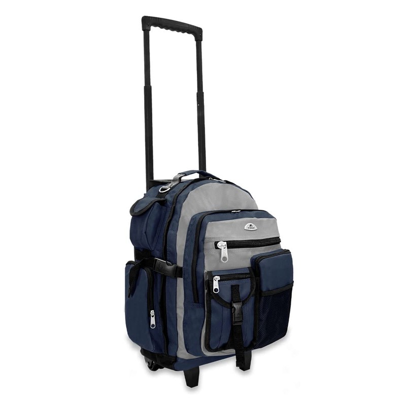 Everest Deluxe Wheeled Backpack, Navy/Gray/Black, One Size