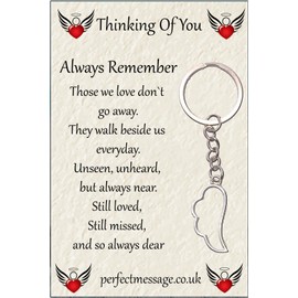 Memorial Angel Wing Keyring with Inspirational Message, Remembrance Gift, Silver Metal