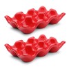 Ceramic Egg Tray 6-Cup Egg Holder Container for Fridge (Red,