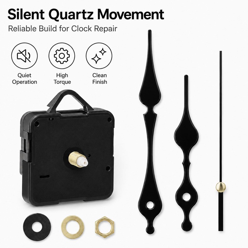 EUQWOSDD Silent Quartz Clock Mechanism Kit, High Torque Long Shaft