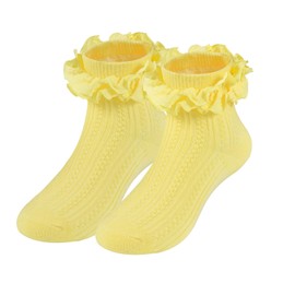WBZOTSS Toddler Girls Ruffle Socks, Newborn Girl Cotton Lace Frilly Socks, Cute Princess Style Dress Socks 1 Pack (US, Age, 7 Years, 9 Years, yellow)