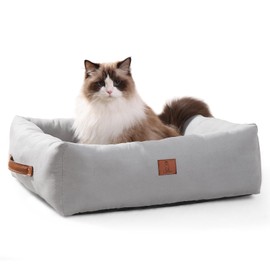 Looyn 20In Dog Bed for Small Medium Sized Dogs and Cats - Washable Rectangle Puppy Bed for Indoor Outdoor, Cozy Pet Bed with Support Pillow & Non-Slip Bottom(Pale Grey, Small)