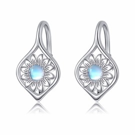 POPLYKE Moonstone Sunflower Earrings for Women 925 Sterling Silver Leverback Earrings Sunflower jewellery Gifts for Her