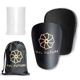 MVL FUTURE Mini Soccer Shin Guards + Sports Storage Bag + Compression Stockings | Small Soccer Shin Guards for Adults, Women, Boys and Girls (White)