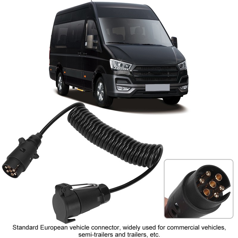 7 Pin Trailer Plug With 98.4in Spring Extension Cable 12V