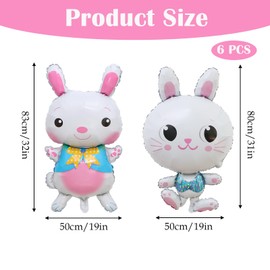 6pcs Easter Balloons Set, Happy Easter Egg Bunny Balloons, Rabbit Head Foil Balloons Chicken Balloons Large Foil Easter Balloons Decoration for Birthday, Home Decor, Themed Party Decorations