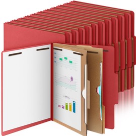 Skyygemm 24 Pcs Pressboard Classification Folders with 2 Pocket Dividers,2 Inch Expansions Heavy Duty 2 Prongs Fastener Employee File Folder for Standard Medical File,Document,Office Report (Red)