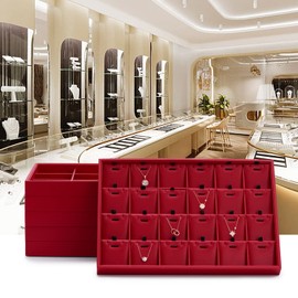 Oirlv Gorgeous Red Leather Jewelry Tray 12 Grid Jewelry Drawer Organizer Bracelet Earrings Watches Storage