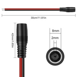 XMSJSIY DC7.9x0.9mm 8mm Power Pigtails Cable 14AWG DC7909 Female Plug to Bare Wire Open End Repair Wire Power Supply Barrel Connector Pigtail for Solar Laptop - 30CM/0.98FT 2PCS (DC Female)