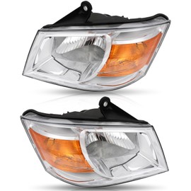 ECCPP Headlight Assembly Pair For Dodge For Grand Caravan 2008-2010 Chrome Housing Amber Reflector Clear Lens Driver and Passenger Side Replacement Headlights