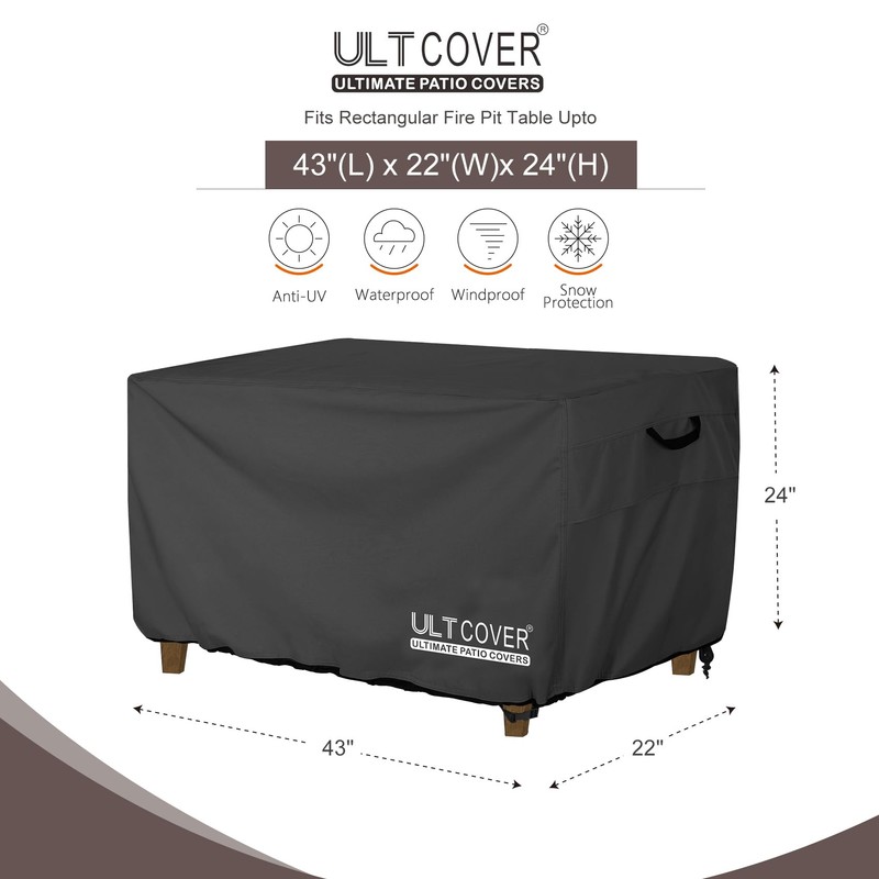 ULTCOVER Rectangular Gas Fire Pit Table Cover 43x22 inch Waterproof
