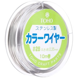 TOHO Wire #28, Thickness 0.01 inches (0.35 mm) x Length 32.8 ft (10 m) Roll, Silver, 11-28-15