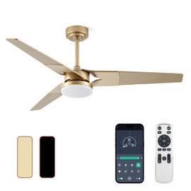 Esiovco Ceiling Fan with Lights and Remote, 3 Blade App Control Timer Reversible Stepless Brightness and Color Temperature Outdoor Wood Ceiling Fan with Lights (Gold, 52 In)