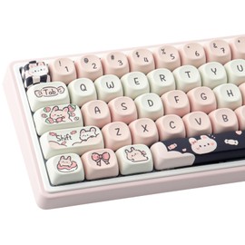 Sunzit PBT Keycaps - MOA Keycaps, Cute Keycaps for Mechanical Keyboard, 132 Keys, Dye-Sublimation Custom Keyboard Keycap Set for 61/64/68/84/87/100/104/108 Cherry MX Mechanical Keyboard, Bunny